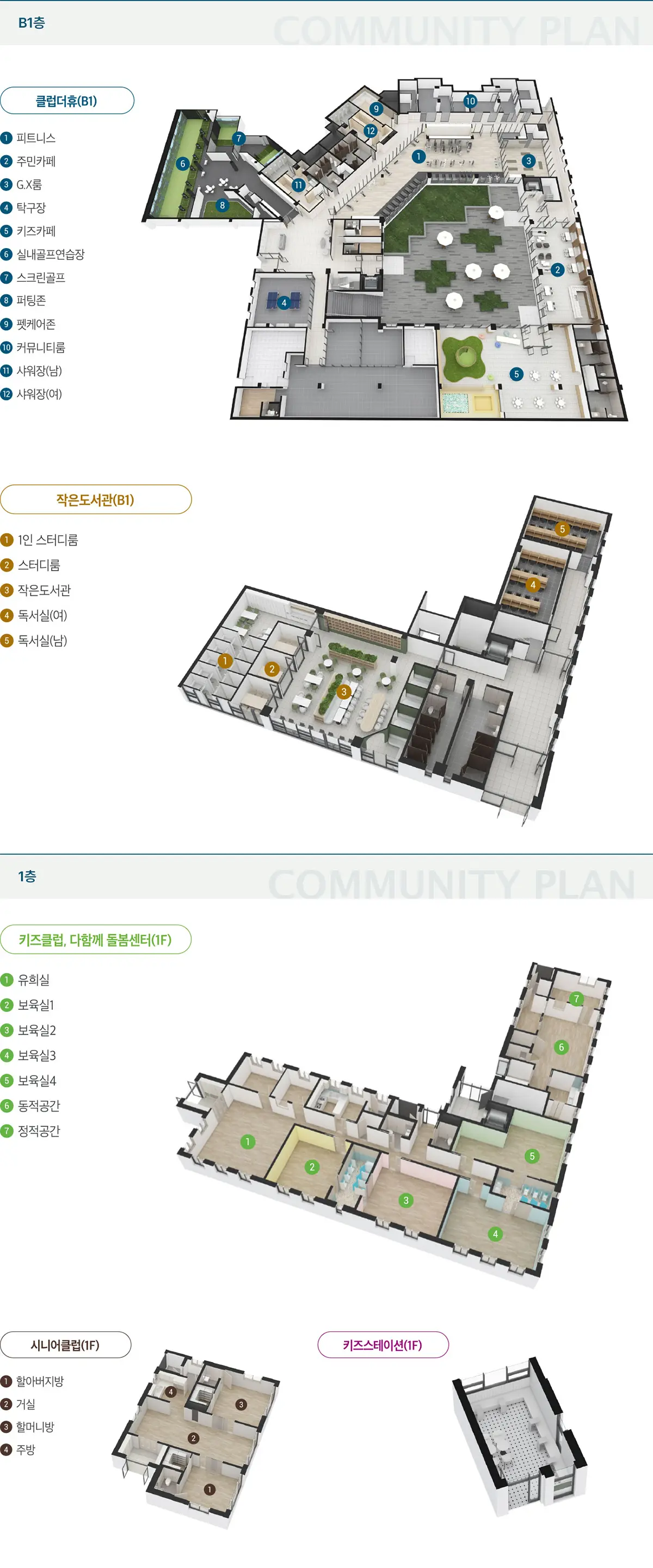 입주민 전용공간의 종류입니다